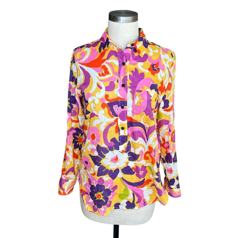 J CREW Collection Classic Fit Popover Ratti Curly Floral Blouse Women's Size 4